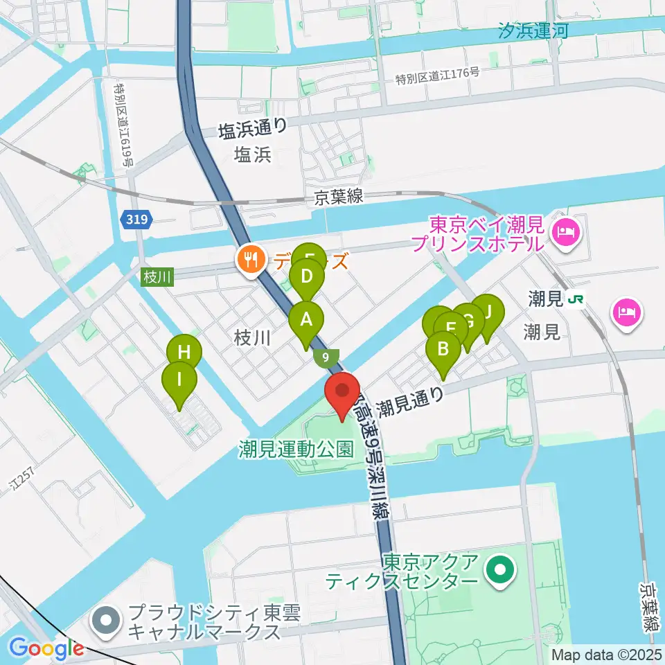 潮見野球場周辺のファミレス・ファーストフード一覧地図