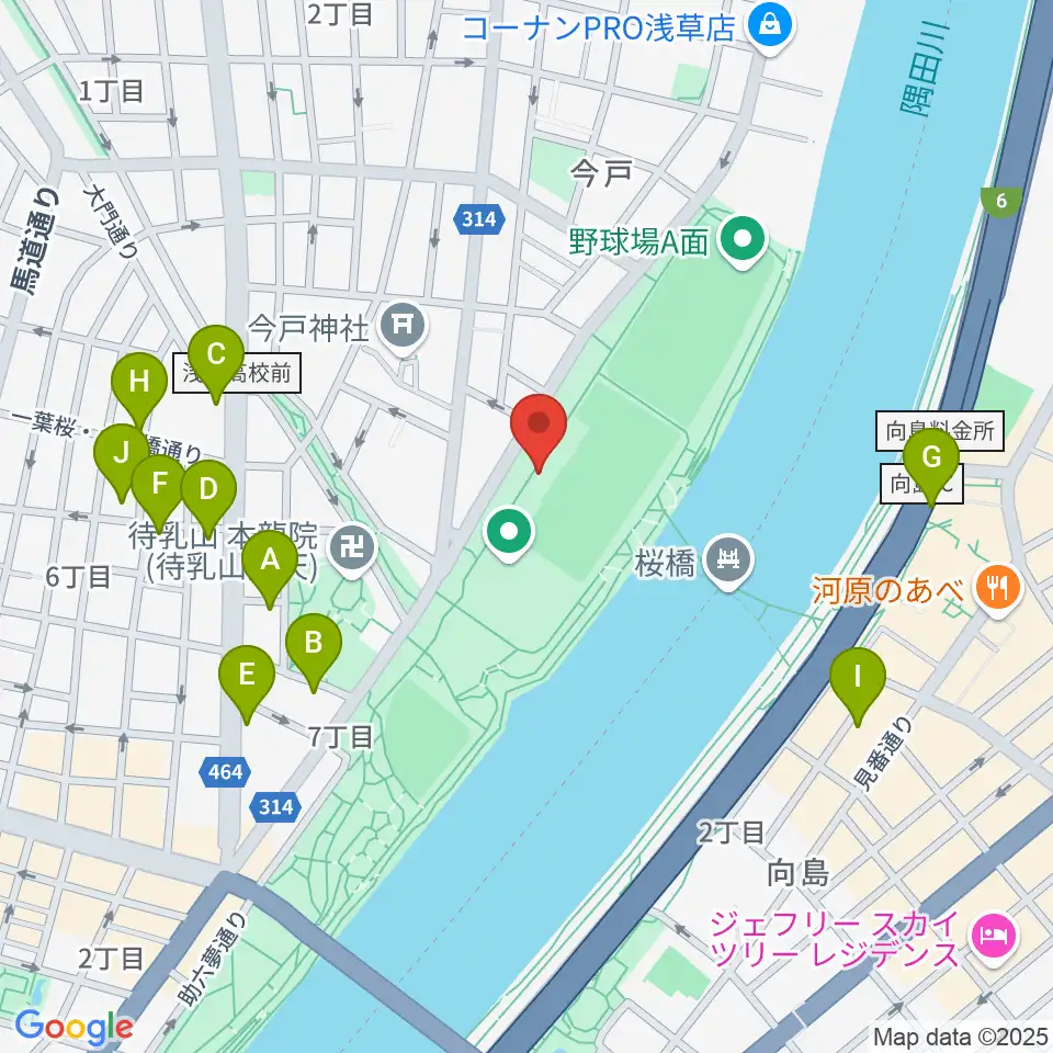 台東リバーサイドスポーツセンター陸上競技場周辺のファミレス・ファーストフード一覧地図