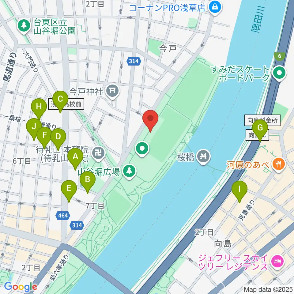 台東リバーサイドスポーツセンター陸上競技場周辺のファミレス・ファーストフード一覧地図