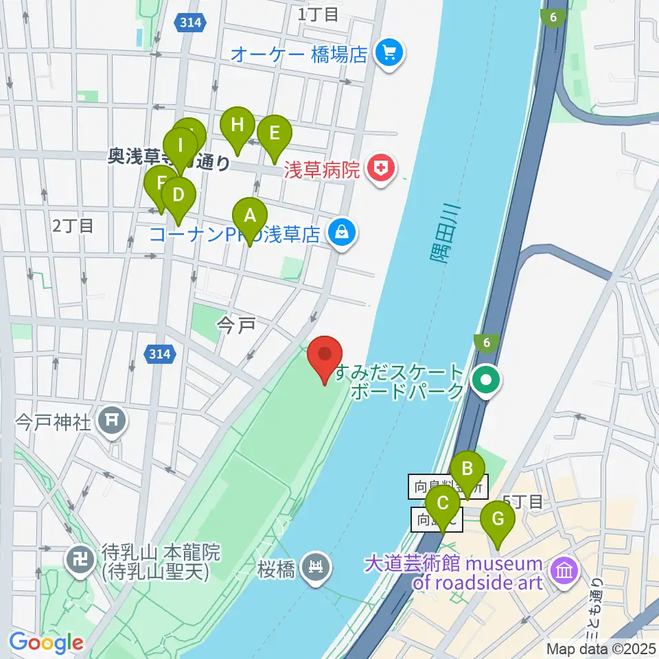 台東リバーサイドスポーツセンター野球場周辺のファミレス・ファーストフード一覧地図