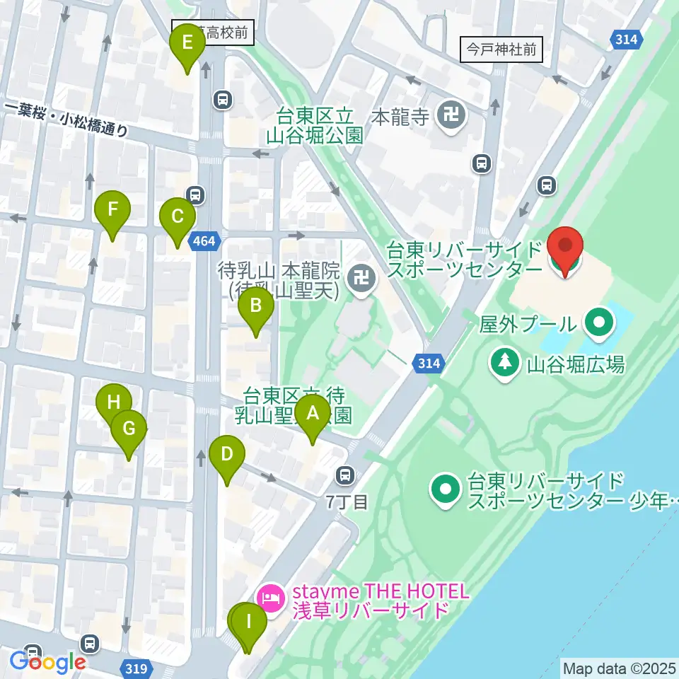 台東リバーサイドスポーツセンター体育館周辺のファミレス・ファーストフード一覧地図