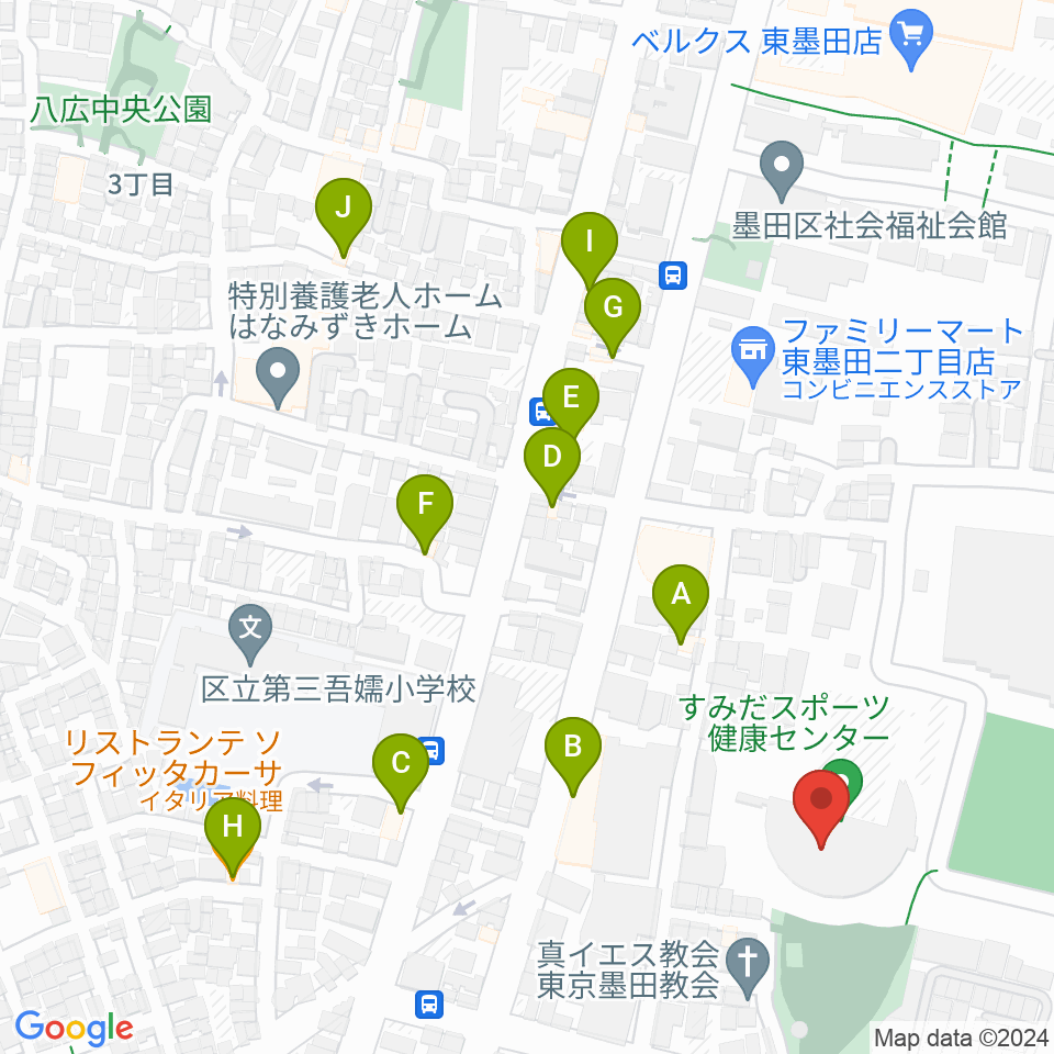 すみだスポーツ健康センター周辺のファミレス・ファーストフード一覧地図