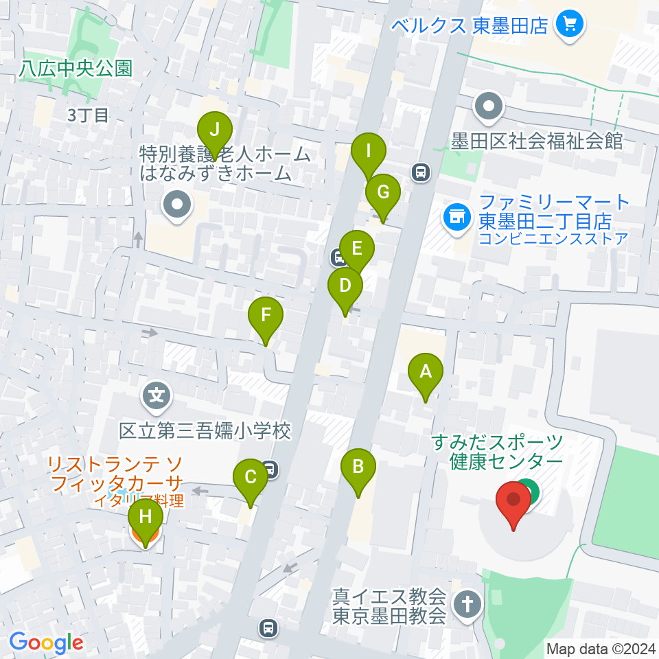 すみだスポーツ健康センター周辺のファミレス・ファーストフード一覧地図