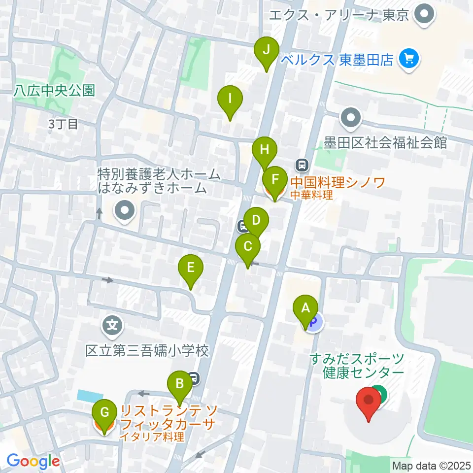 すみだスポーツ健康センター周辺のファミレス・ファーストフード一覧地図