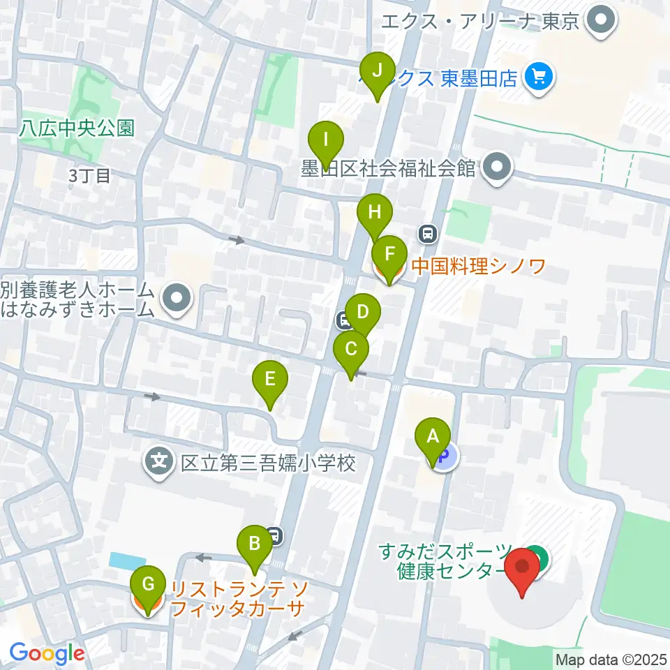 すみだスポーツ健康センター周辺のファミレス・ファーストフード一覧地図