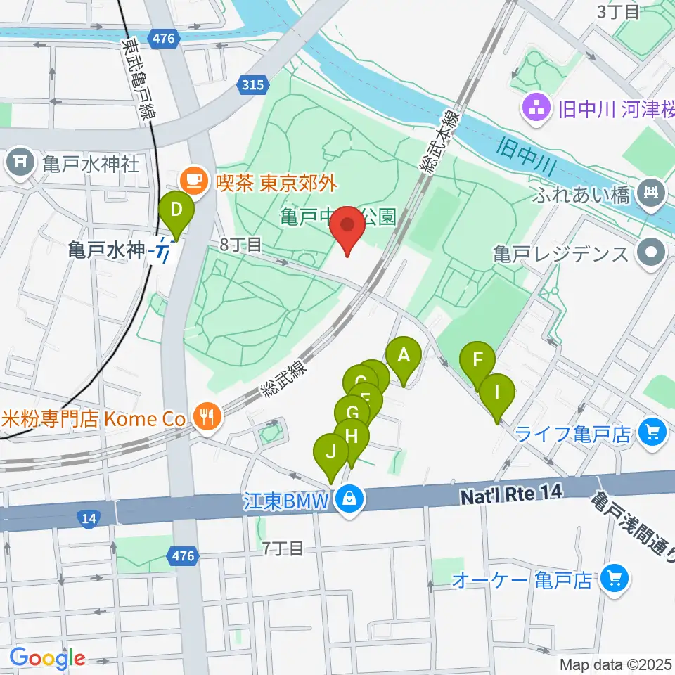 亀戸スポーツセンター周辺のファミレス・ファーストフード一覧地図