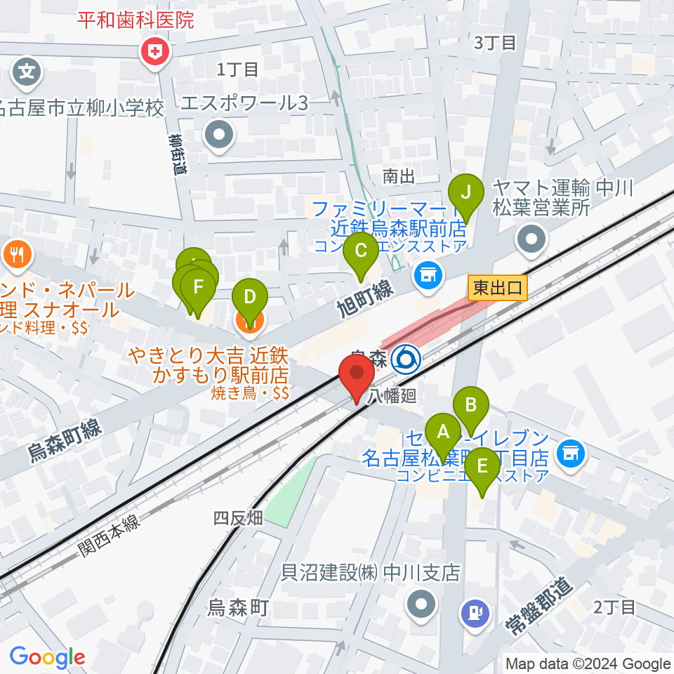 スタジオベティックス烏森駅前店周辺のファミレス・ファーストフード一覧地図