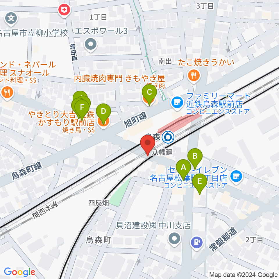 スタジオベティックス烏森駅前店周辺のファミレス・ファーストフード一覧地図