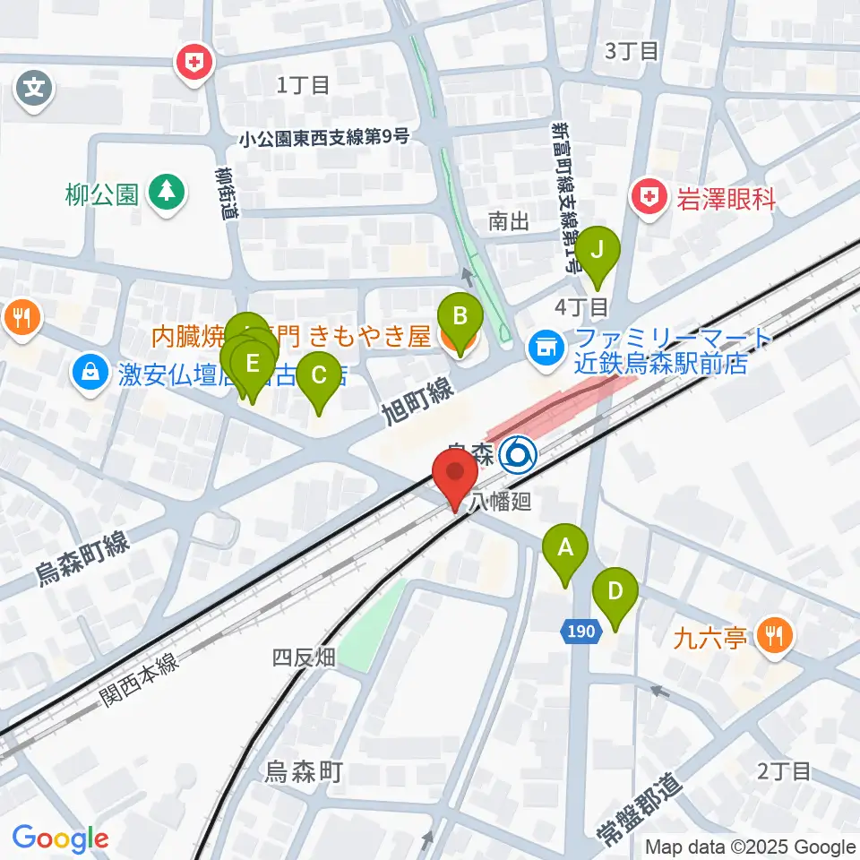 スタジオベティックス烏森駅前店周辺のファミレス・ファーストフード一覧地図