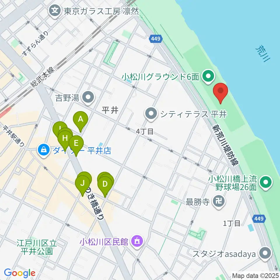 小松川少年野球場周辺のファミレス・ファーストフード一覧地図