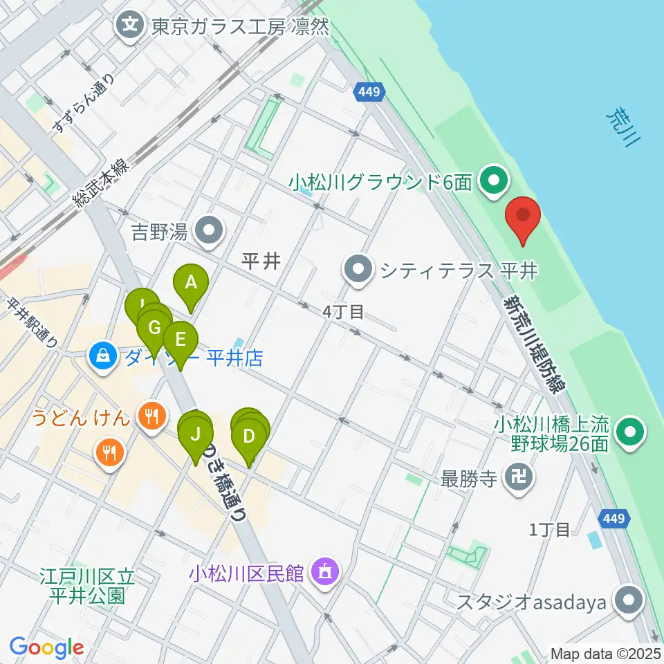 小松川少年野球場周辺のファミレス・ファーストフード一覧地図