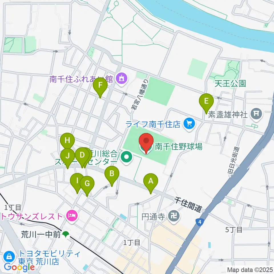 南千住野球場周辺のファミレス・ファーストフード一覧地図
