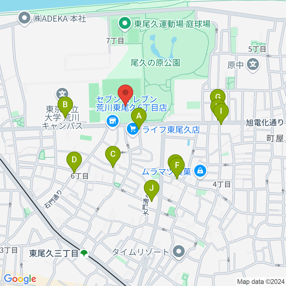 東尾久運動場多目的広場周辺のファミレス・ファーストフード一覧地図