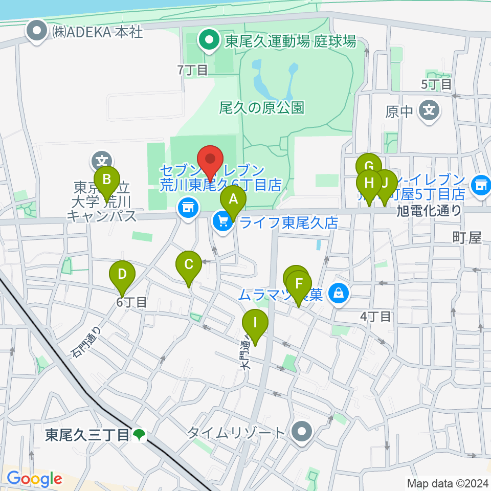 東尾久運動場多目的広場周辺のファミレス・ファーストフード一覧地図