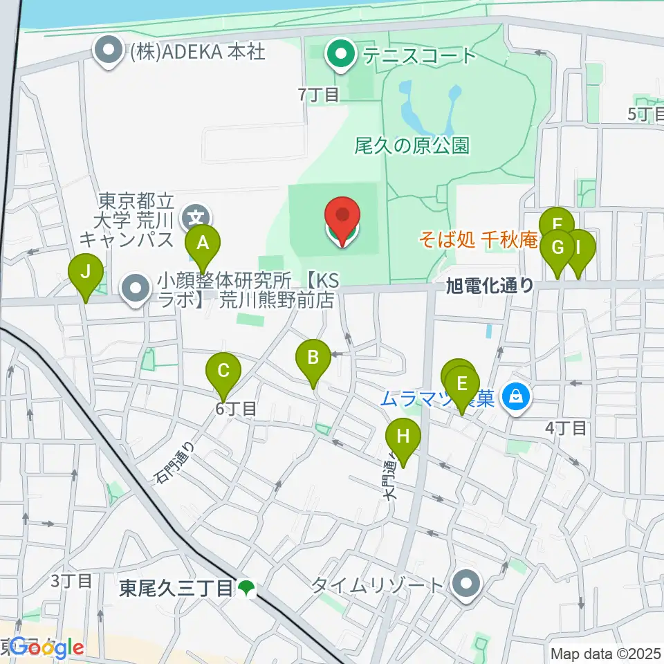 東尾久運動場多目的広場周辺のファミレス・ファーストフード一覧地図