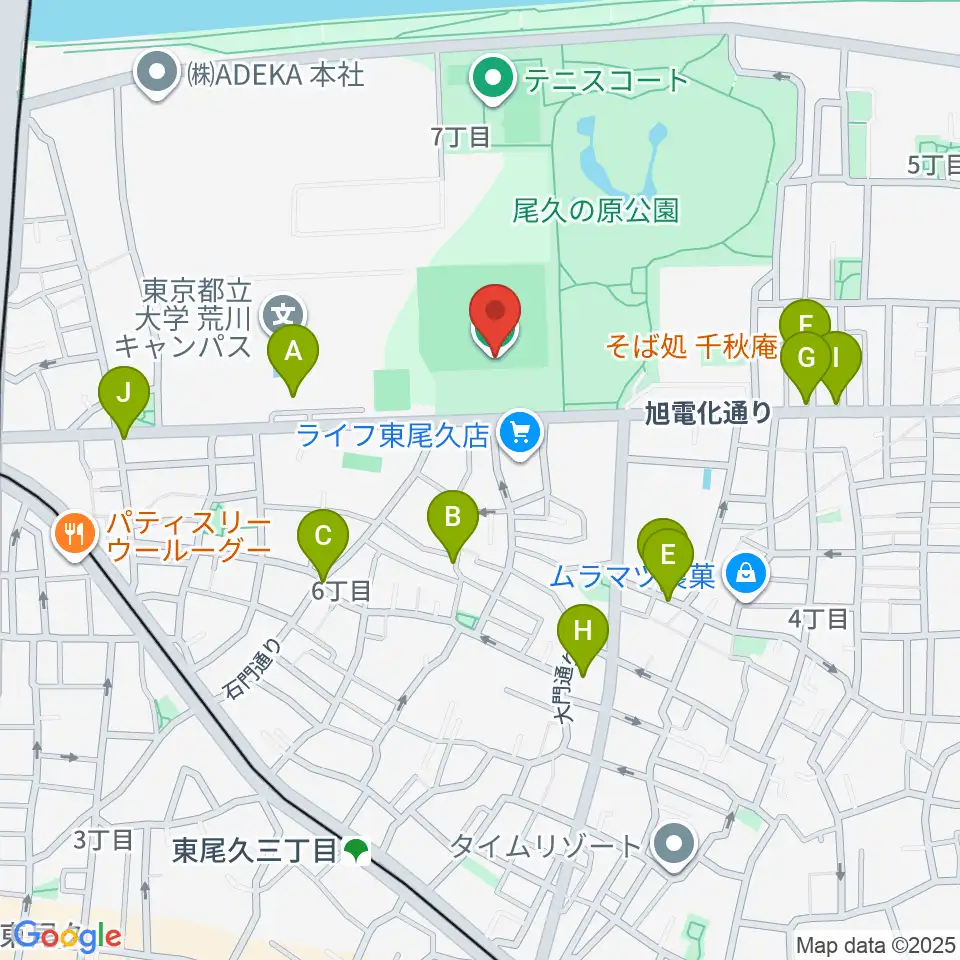東尾久運動場多目的広場周辺のファミレス・ファーストフード一覧地図