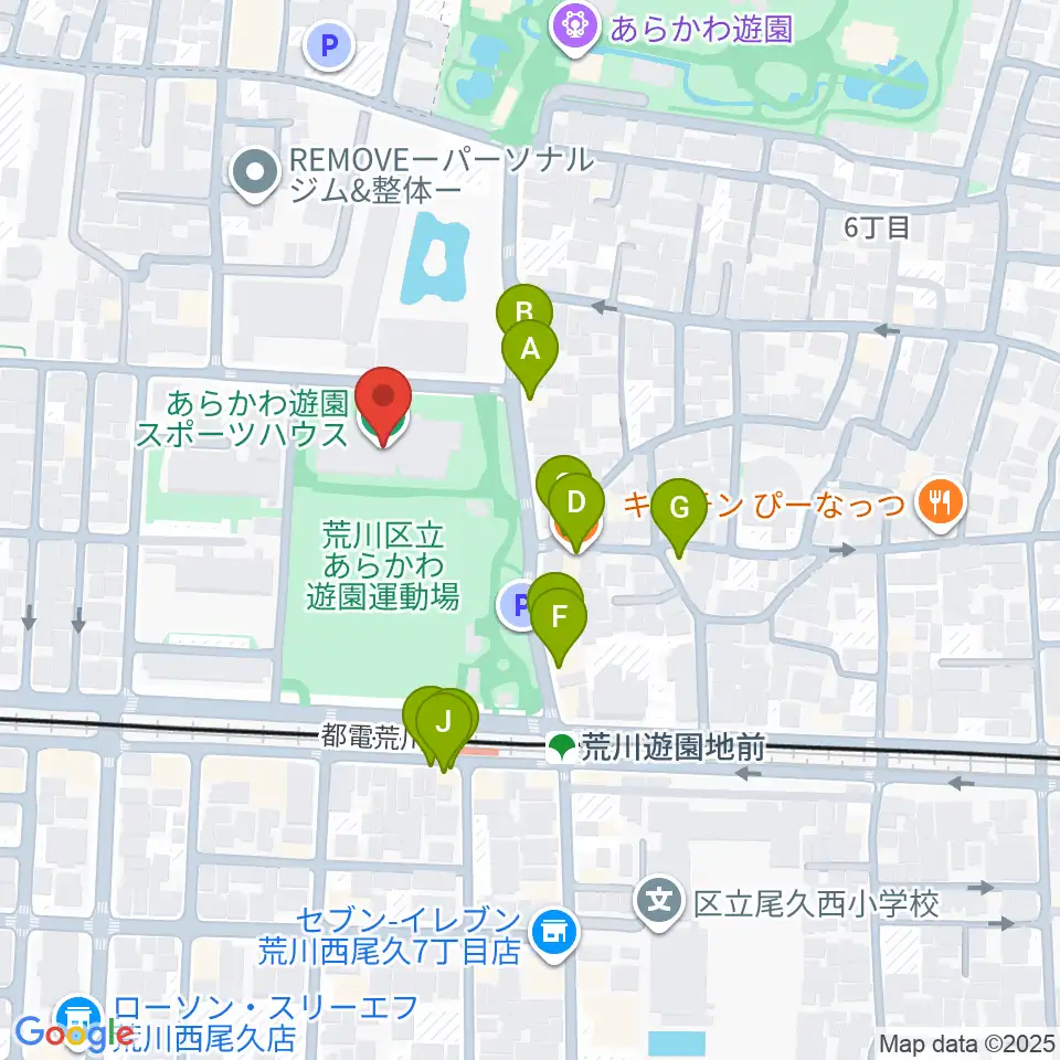 あらかわ遊園スポーツハウス周辺のファミレス・ファーストフード一覧地図