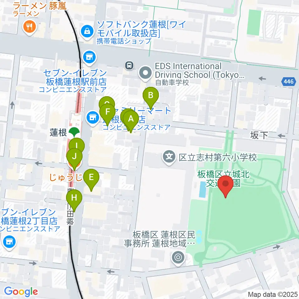 板橋区立城北野球場周辺のファミレス・ファーストフード一覧地図
