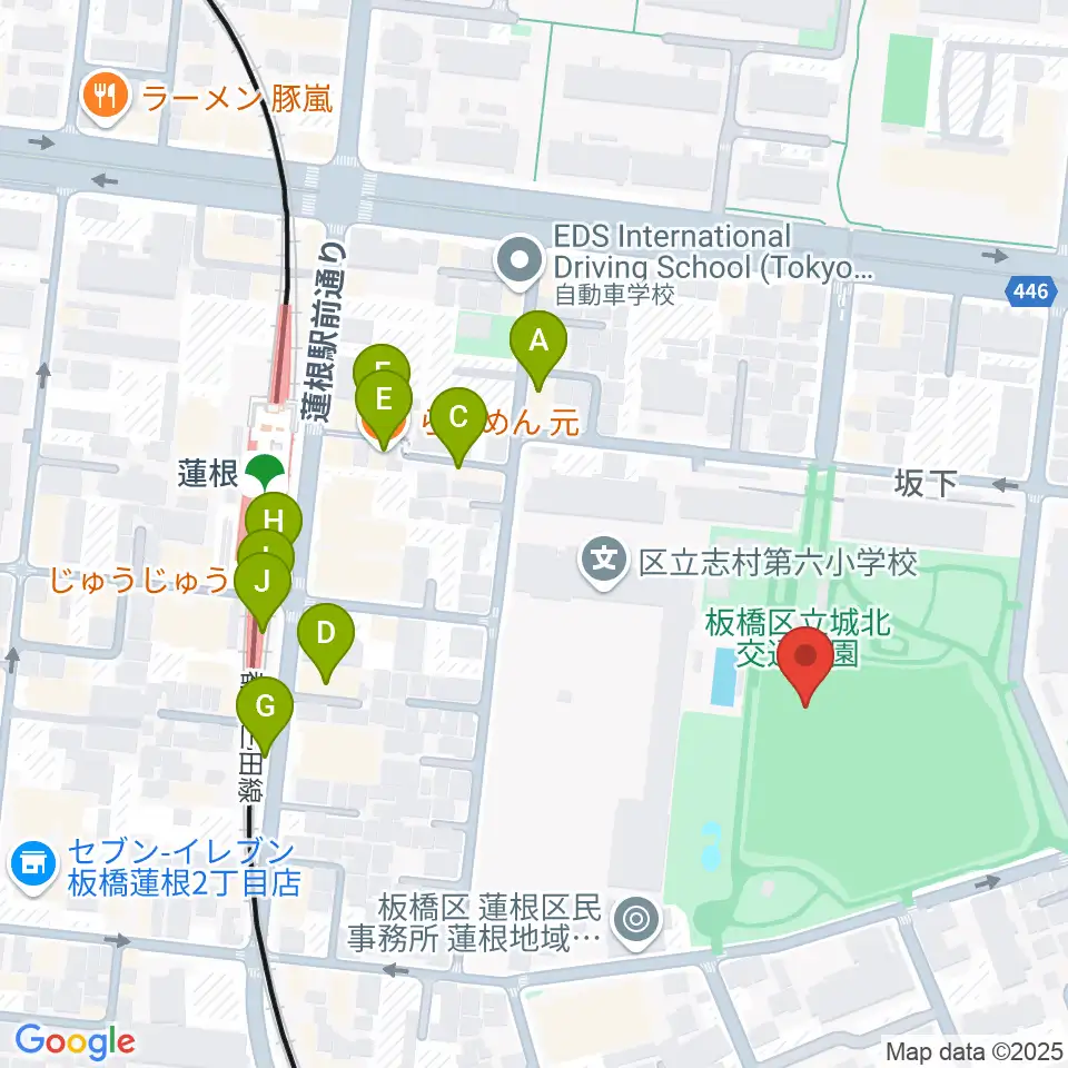 板橋区立城北野球場周辺のファミレス・ファーストフード一覧地図