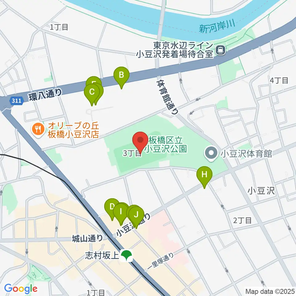 小豆沢野球場周辺のファミレス・ファーストフード一覧地図