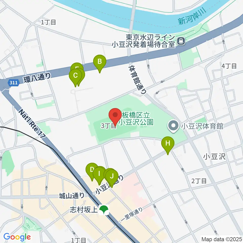 小豆沢野球場周辺のファミレス・ファーストフード一覧地図