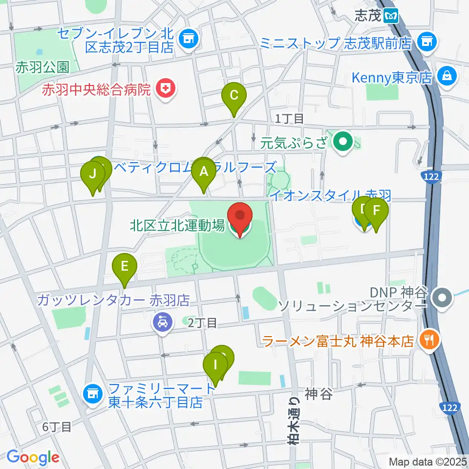 北区立北運動場周辺のファミレス・ファーストフード一覧地図