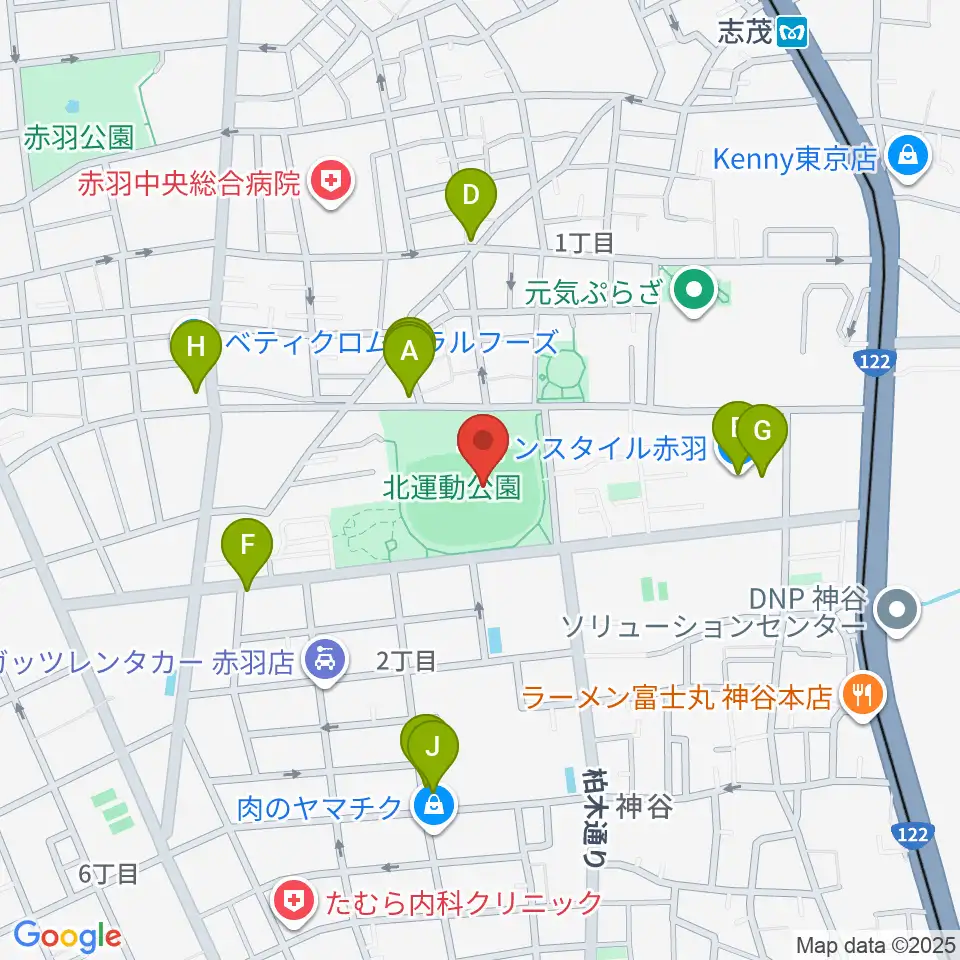 北区立北運動場周辺のファミレス・ファーストフード一覧地図