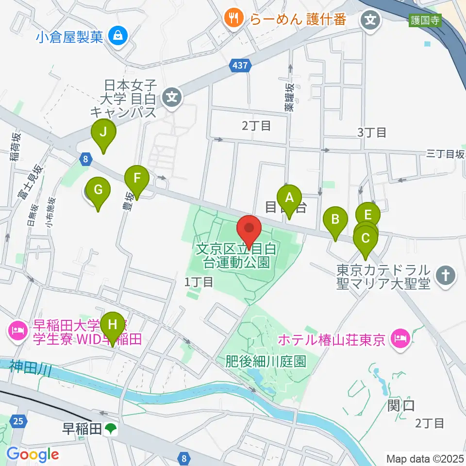 目白台運動公園多目的広場周辺のファミレス・ファーストフード一覧地図