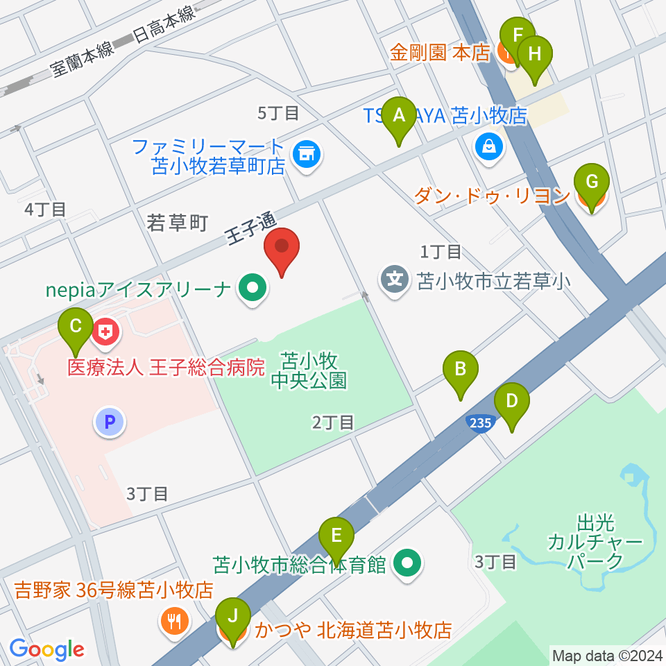 nepiaアイスアリーナ周辺のファミレス・ファーストフード一覧地図