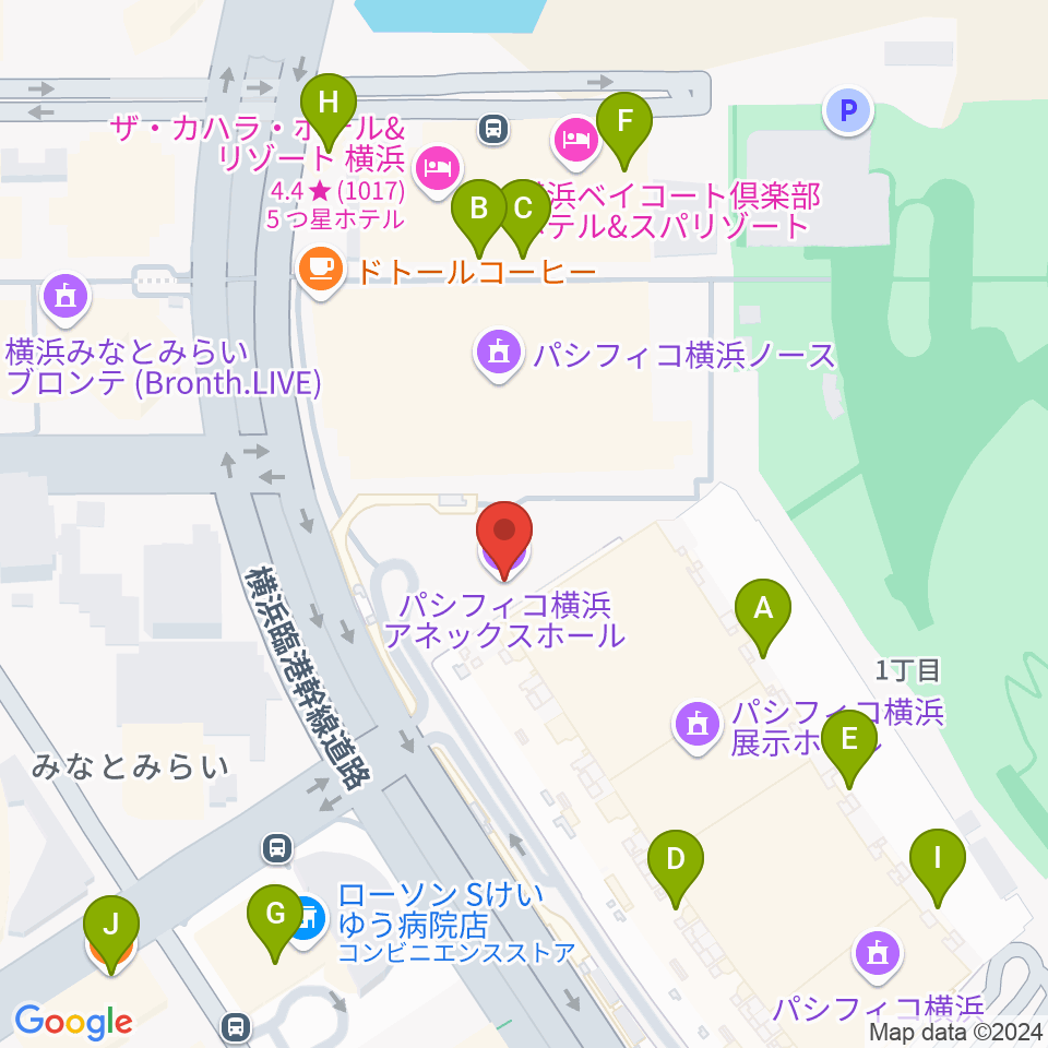 パシフィコ横浜 アネックスホール周辺のファミレス・ファーストフード一覧地図