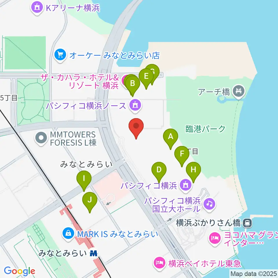 パシフィコ横浜 アネックスホール周辺のファミレス・ファーストフード一覧地図