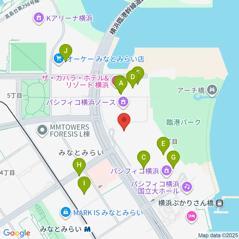 パシフィコ横浜 アネックスホール周辺のファミレス・ファーストフード一覧地図