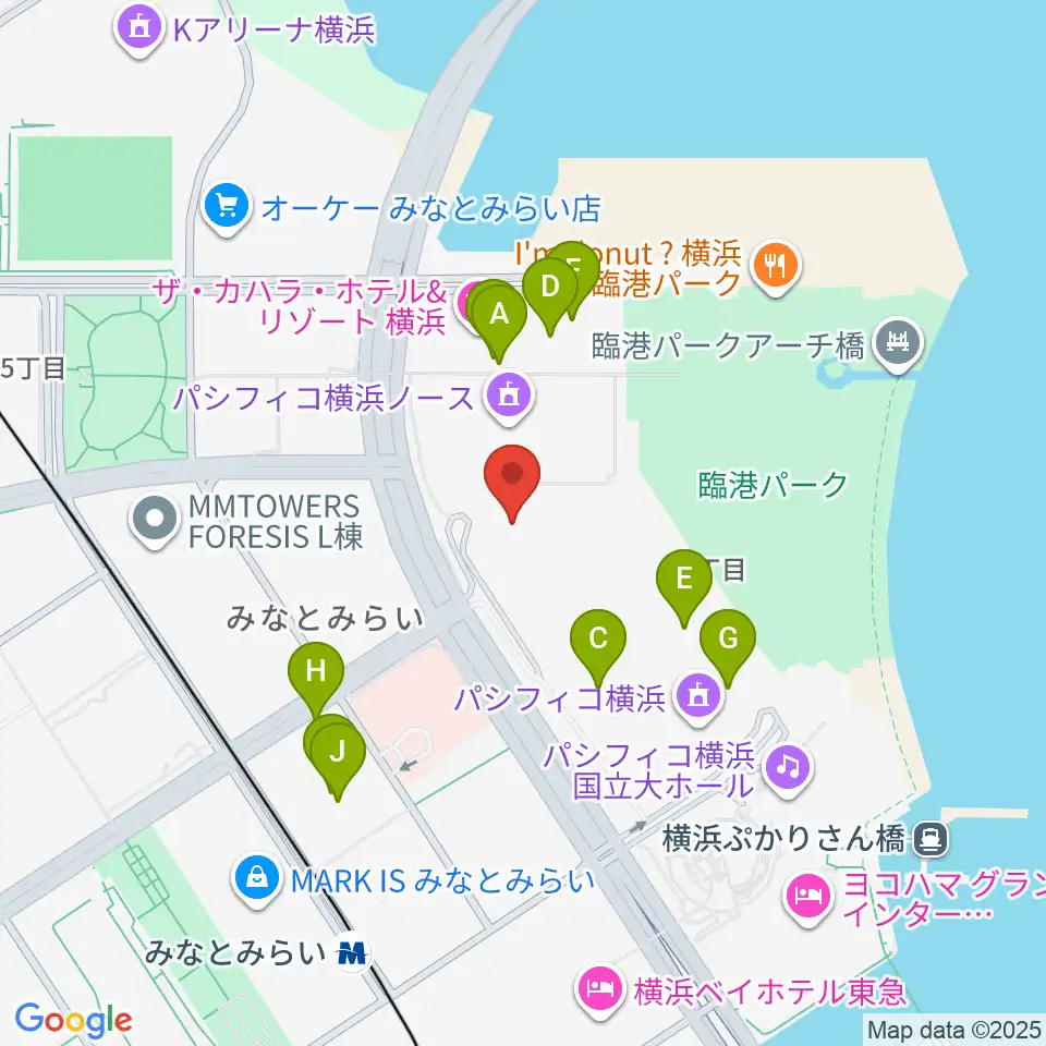パシフィコ横浜 アネックスホール周辺のファミレス・ファーストフード一覧地図