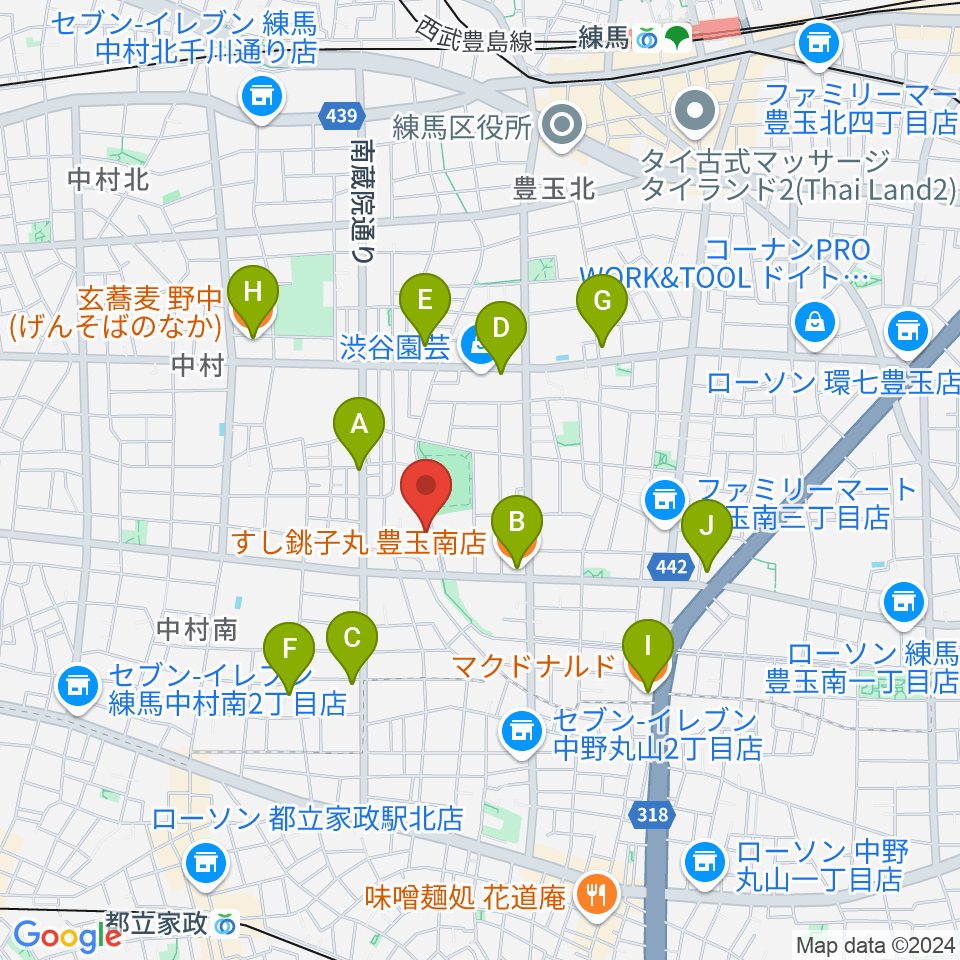 練馬区立中村南スポーツ交流センター周辺のファミレス・ファーストフード一覧地図