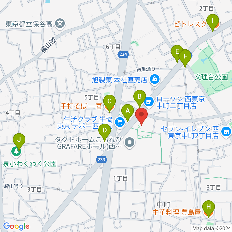 西東京市スポーツセンター周辺のファミレス・ファーストフード一覧地図