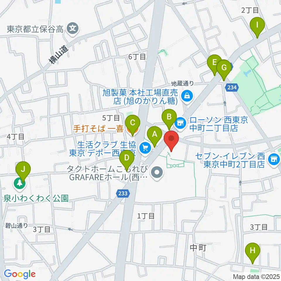 西東京市スポーツセンター周辺のファミレス・ファーストフード一覧地図