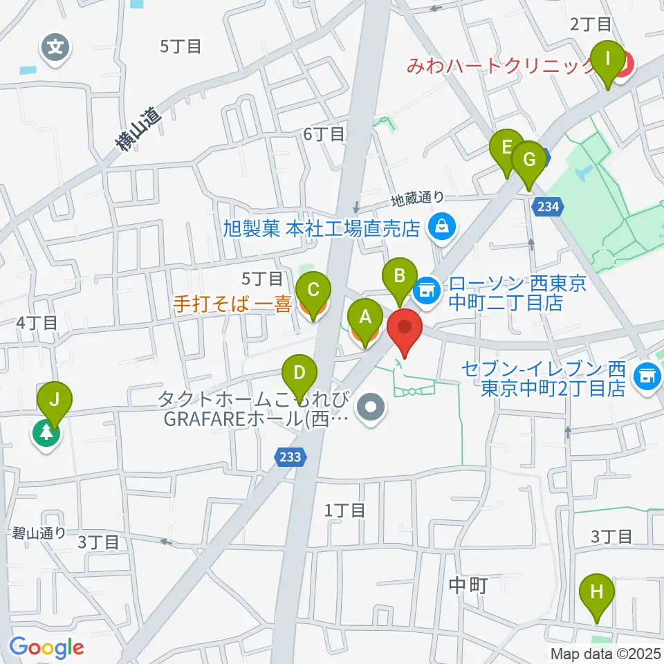 西東京市スポーツセンター周辺のファミレス・ファーストフード一覧地図