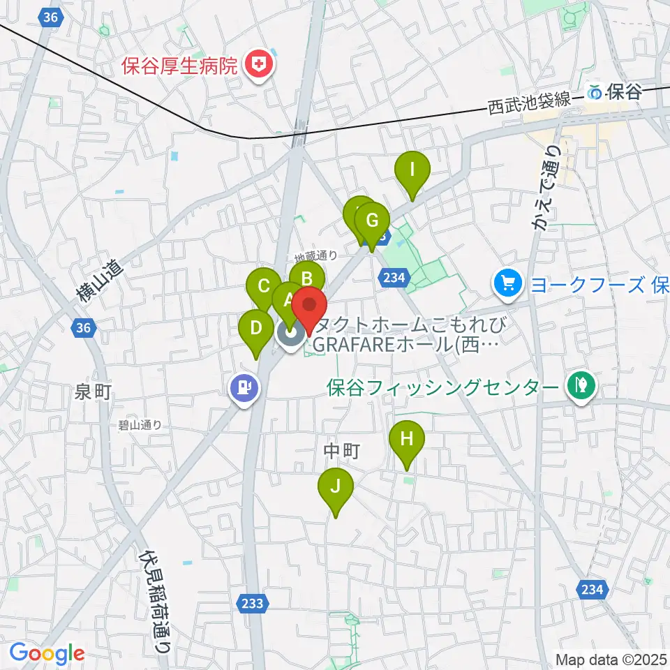 西東京市スポーツセンター周辺のファミレス・ファーストフード一覧地図