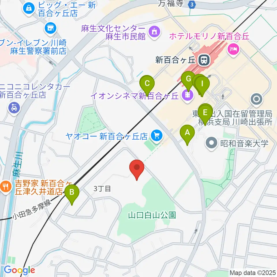 川崎市麻生スポーツセンター周辺のファミレス・ファーストフード一覧地図