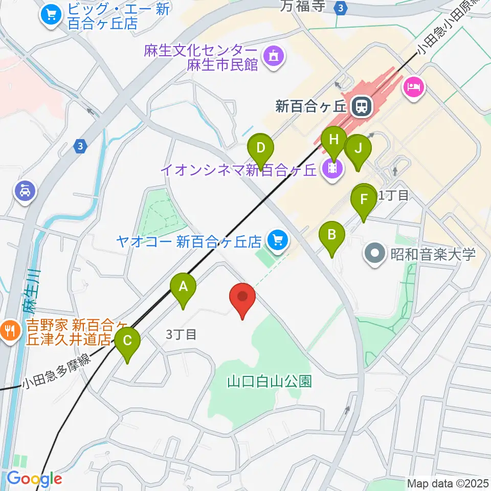 川崎市麻生スポーツセンター周辺のファミレス・ファーストフード一覧地図