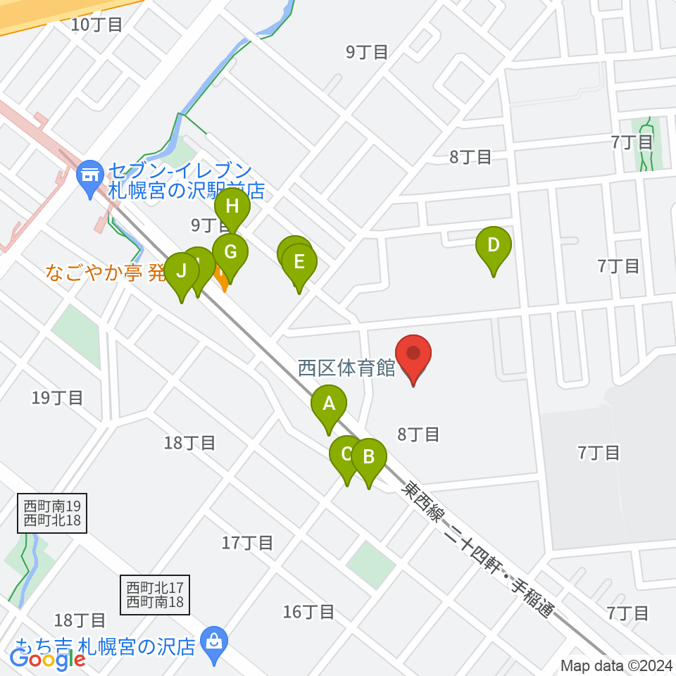 札幌市西区体育館・温水プール周辺のファミレス・ファーストフード一覧地図