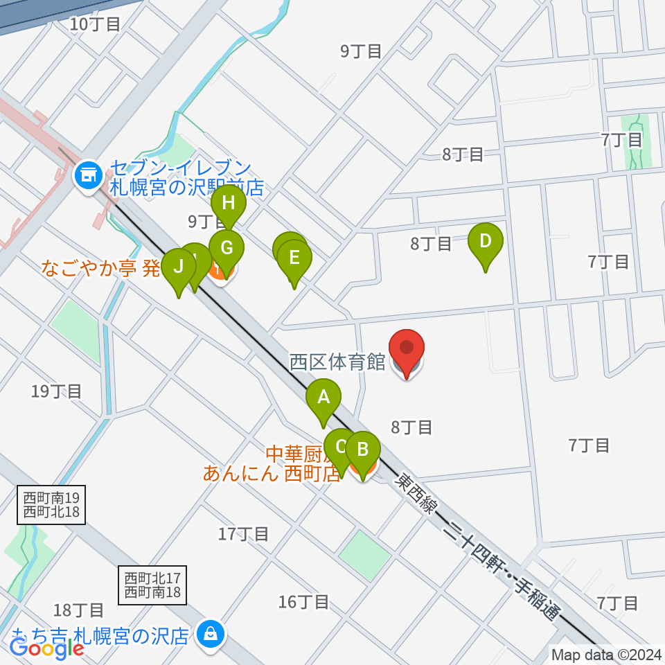 札幌市西区体育館・温水プール周辺のファミレス・ファーストフード一覧地図