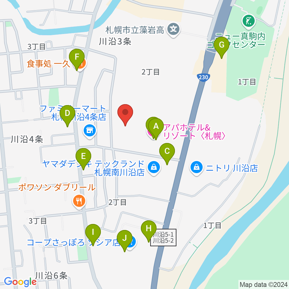 札幌市南区体育館周辺のファミレス・ファーストフード一覧地図