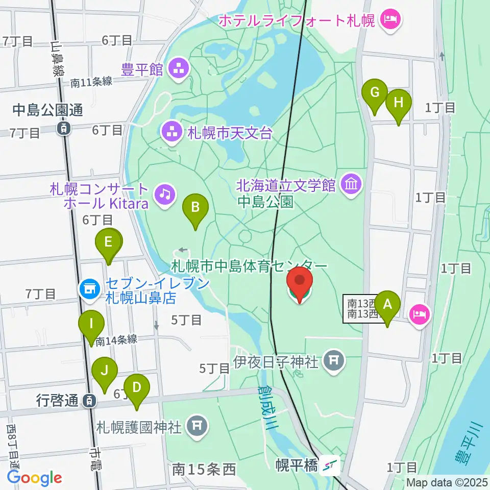 札幌市中島体育センター周辺のファミレス・ファーストフード一覧地図