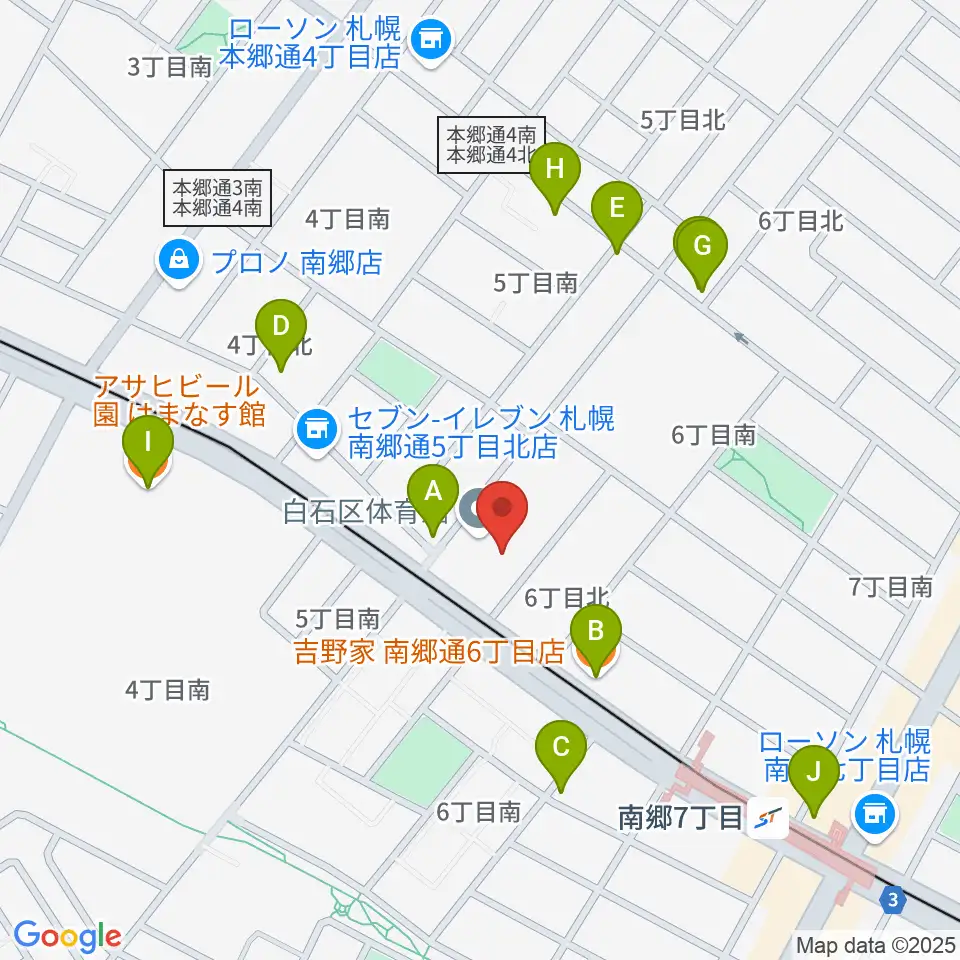 札幌市白石区体育館周辺のファミレス・ファーストフード一覧地図