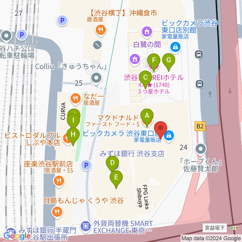 Bunkamuraル・シネマ渋谷宮下周辺のファミレス・ファーストフード一覧地図