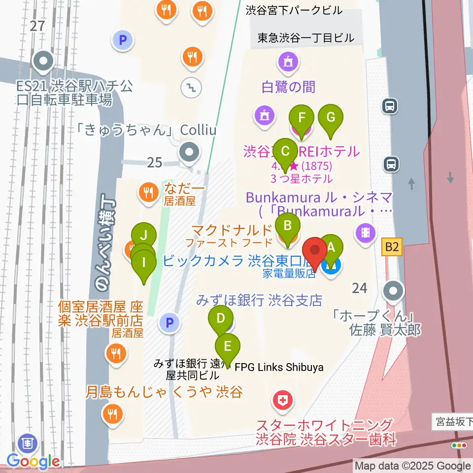 Bunkamuraル・シネマ渋谷宮下周辺のファミレス・ファーストフード一覧地図