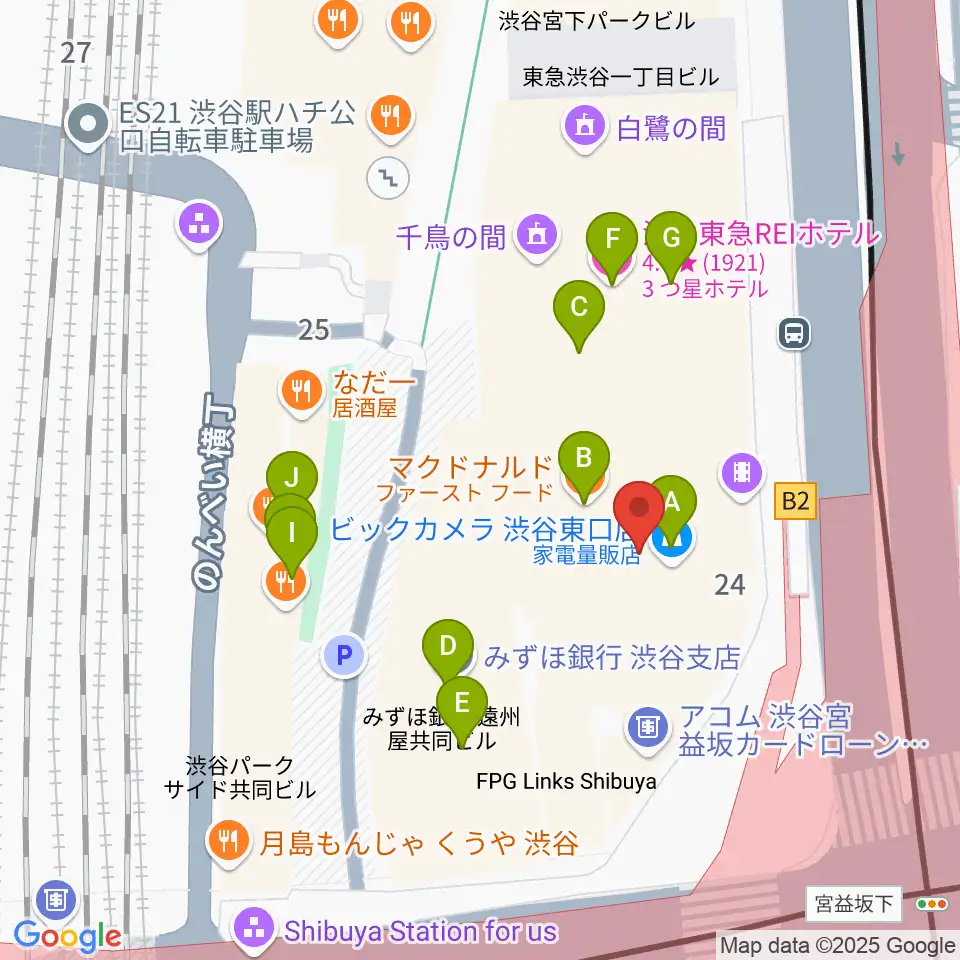 Bunkamuraル・シネマ渋谷宮下周辺のファミレス・ファーストフード一覧地図