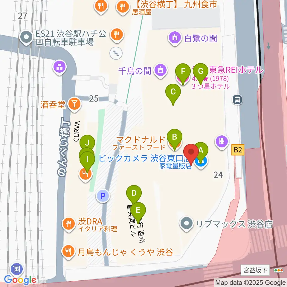 Bunkamuraル・シネマ渋谷宮下周辺のファミレス・ファーストフード一覧地図