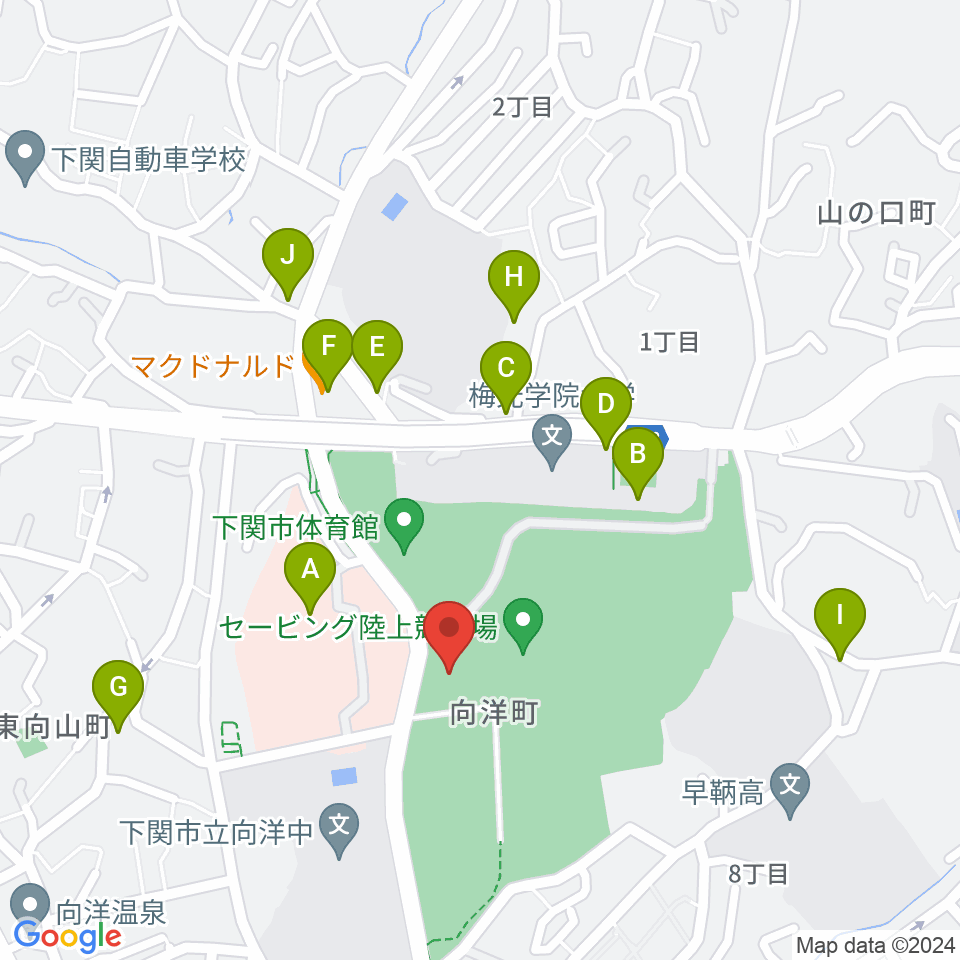 J:COMアリーナ下関周辺のファミレス・ファーストフード一覧地図